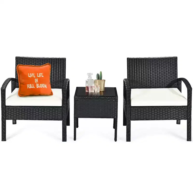 Costway Ensemble mobilier de jardin en rotin 3 pièces Table et chaises avec coussins pour l'extérieur