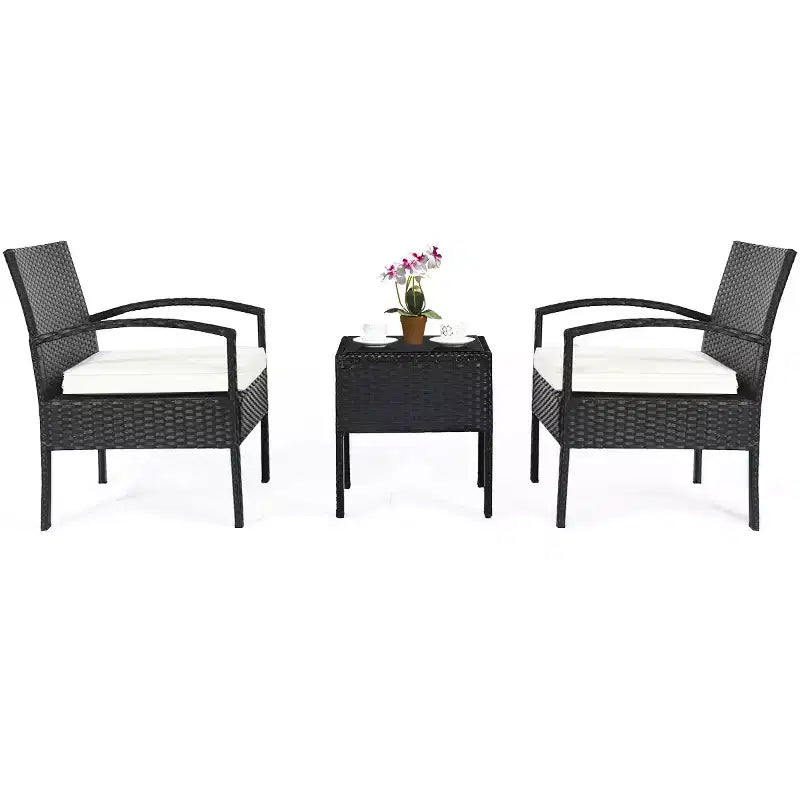 Costway Ensemble mobilier de jardin en rotin 3 pièces Table et chaises avec coussins pour l'extérieur