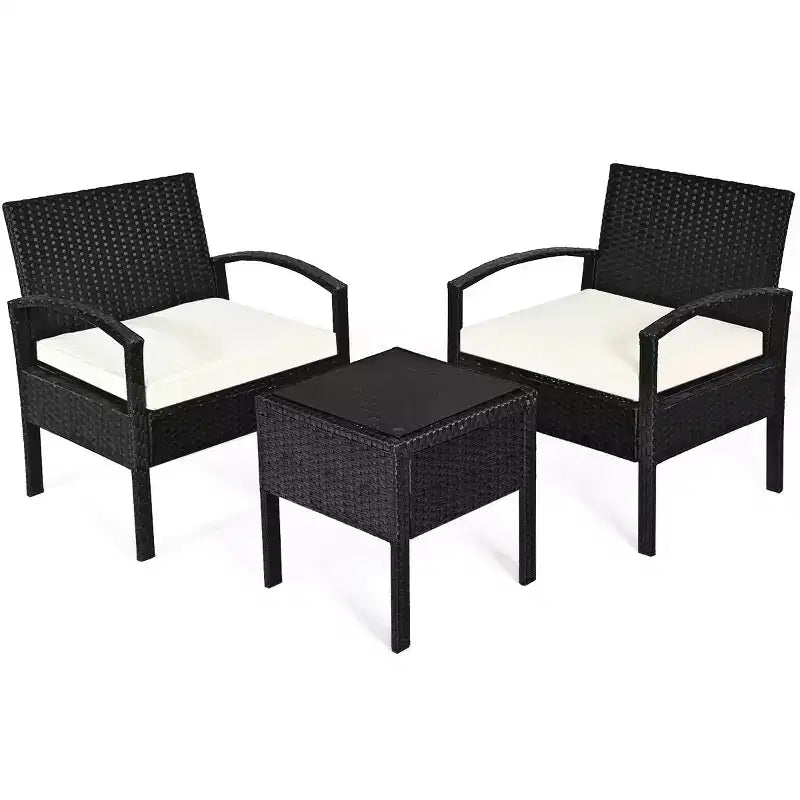 Costway Ensemble mobilier de jardin en rotin 3 pièces Table et chaises avec coussins pour l'extérieur