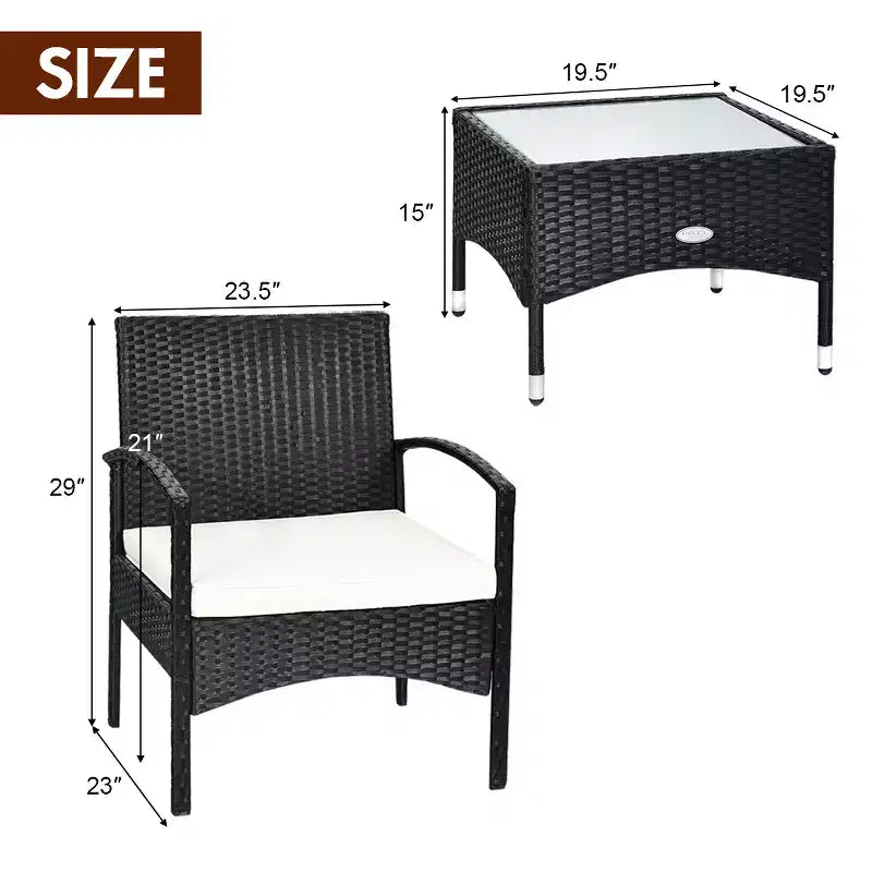 Ensemble de mobilier 3 pièces Costway Table et 2 chaises en rotin tressé pour patio avec coussins