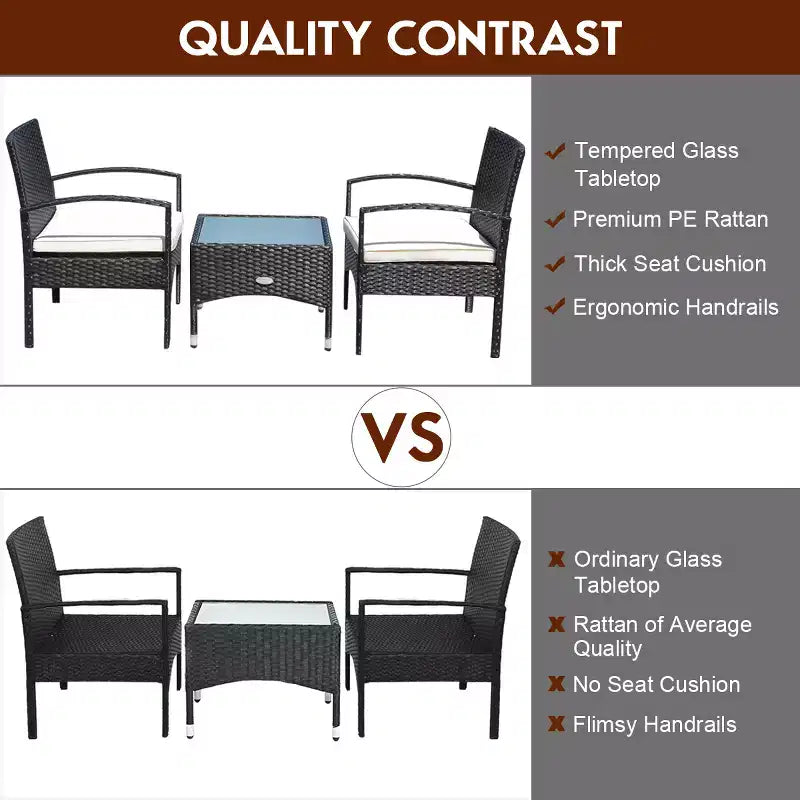 Ensemble de mobilier 3 pièces Costway Table et 2 chaises en rotin tressé pour patio avec coussins