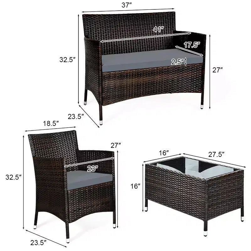 Costway Ensemble de Meubles de Jardin 8 Pièces en Rotin Canapé Rembourré Chaise Table Basse Rouge\Marron\Turquoise