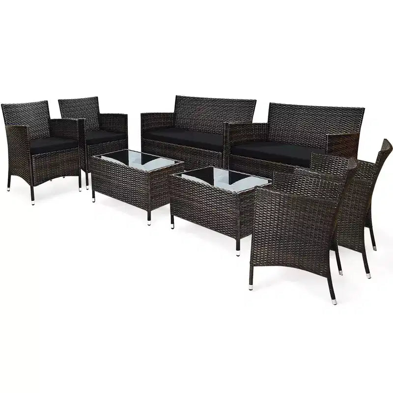Costway Ensemble de Meubles de Jardin 8 Pièces en Rotin Canapé Rembourré Chaise Table Basse Rouge\Marron\Turquoise