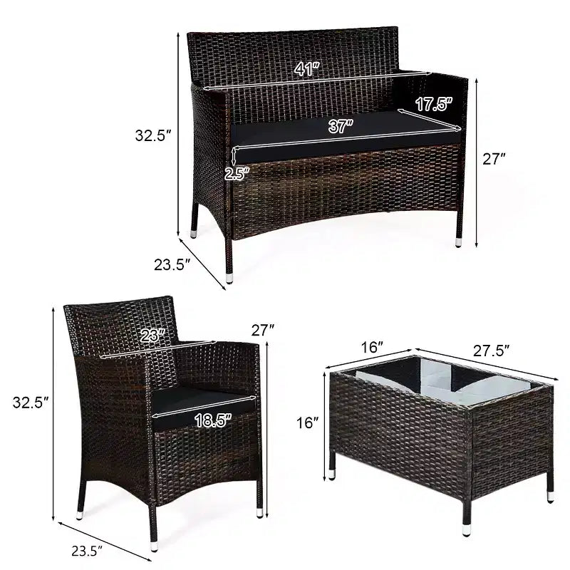 Costway Ensemble de Meubles de Jardin 8 Pièces en Rotin Canapé Rembourré Chaise Table Basse Rouge\Marron\Turquoise
