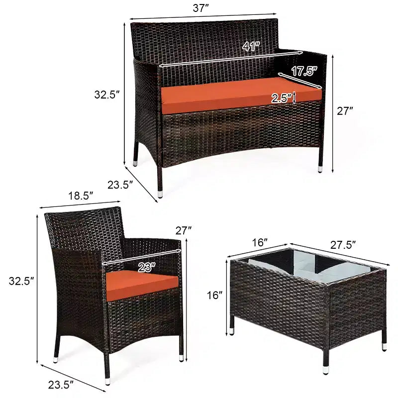 Costway Ensemble de Meubles de Jardin 8 Pièces en Rotin Canapé Rembourré Chaise Table Basse Rouge\Marron\Turquoise