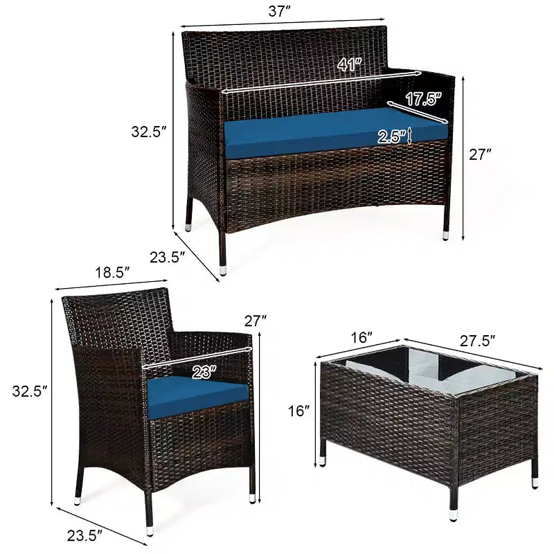 Costway Ensemble de Meubles de Jardin 8 Pièces en Rotin Canapé Rembourré Chaise Table Basse Rouge\Marron\Turquoise