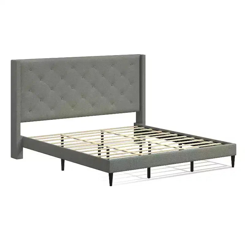 Button-Tufted Wingback Platform Bed Frame No Box Spring Needed Easy Assembly