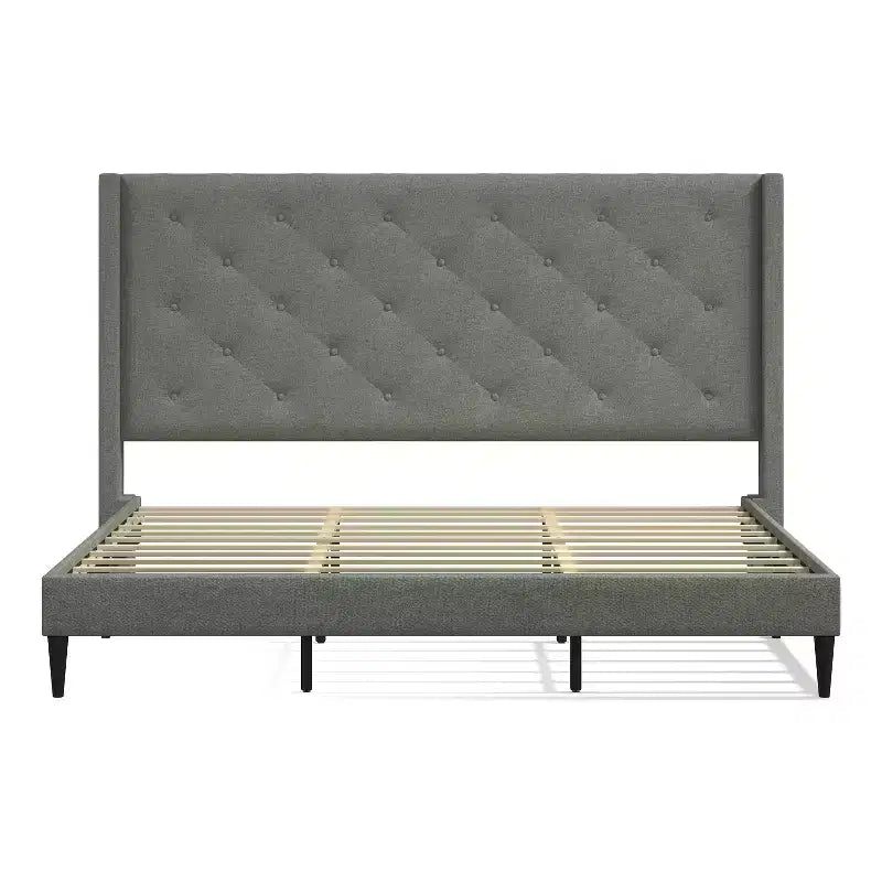 Button-Tufted Wingback Platform Bed Frame No Box Spring Needed Easy Assembly