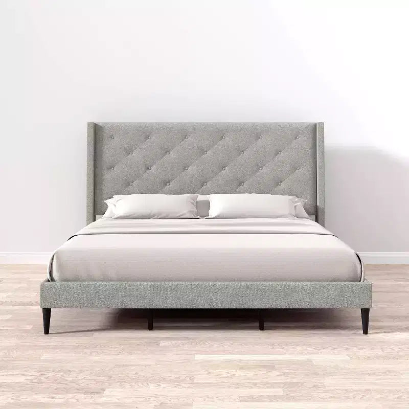 Button-Tufted Wingback Platform Bed Frame No Box Spring Needed Easy Assembly