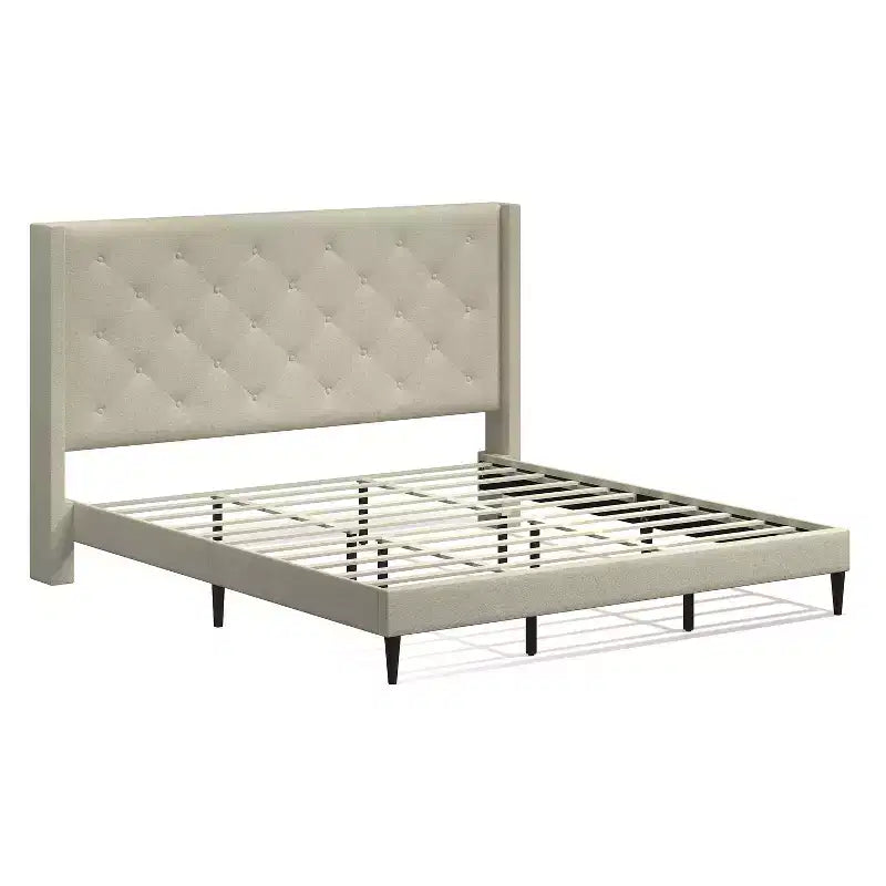 Button-Tufted Wingback Platform Bed Frame No Box Spring Needed Easy Assembly