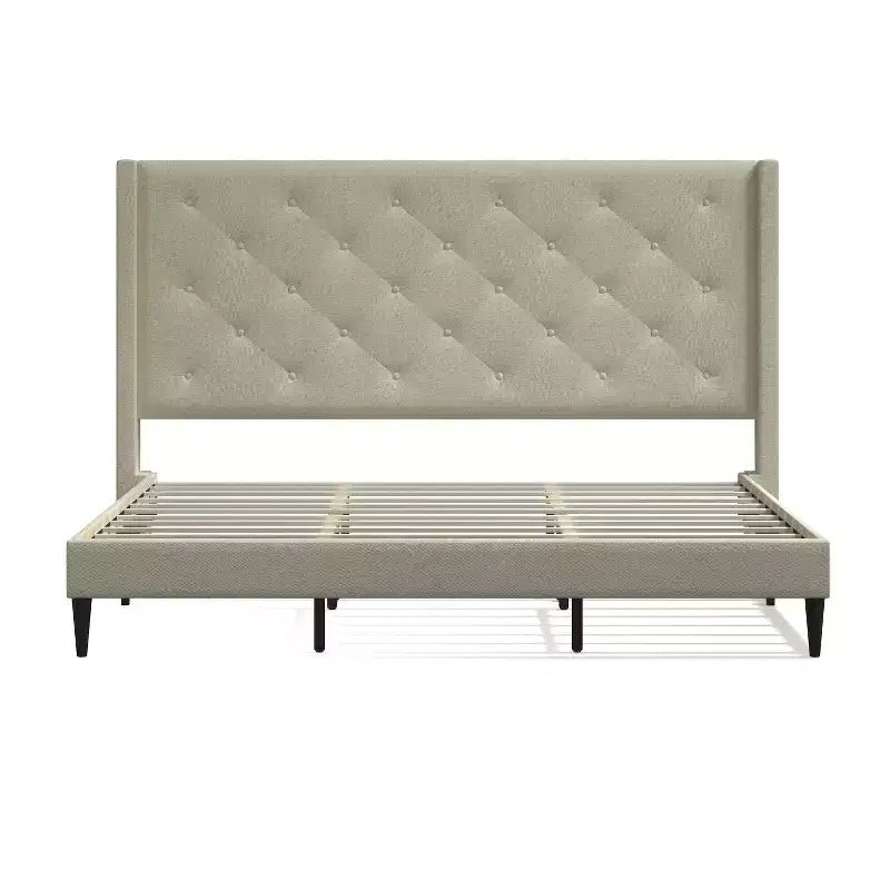 Button-Tufted Wingback Platform Bed Frame No Box Spring Needed Easy Assembly