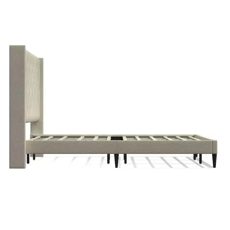 Button-Tufted Wingback Platform Bed Frame No Box Spring Needed Easy Assembly