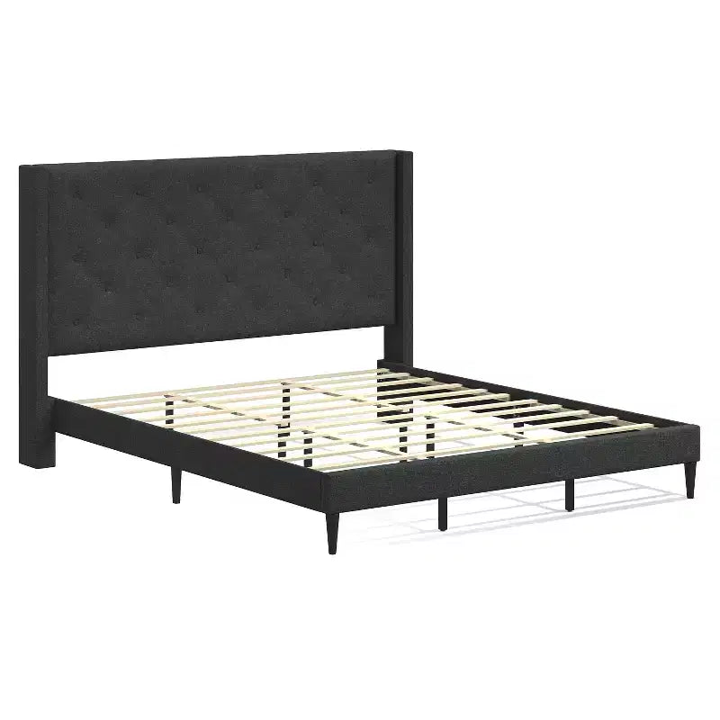 Button-Tufted Wingback Platform Bed Frame No Box Spring Needed Easy Assembly