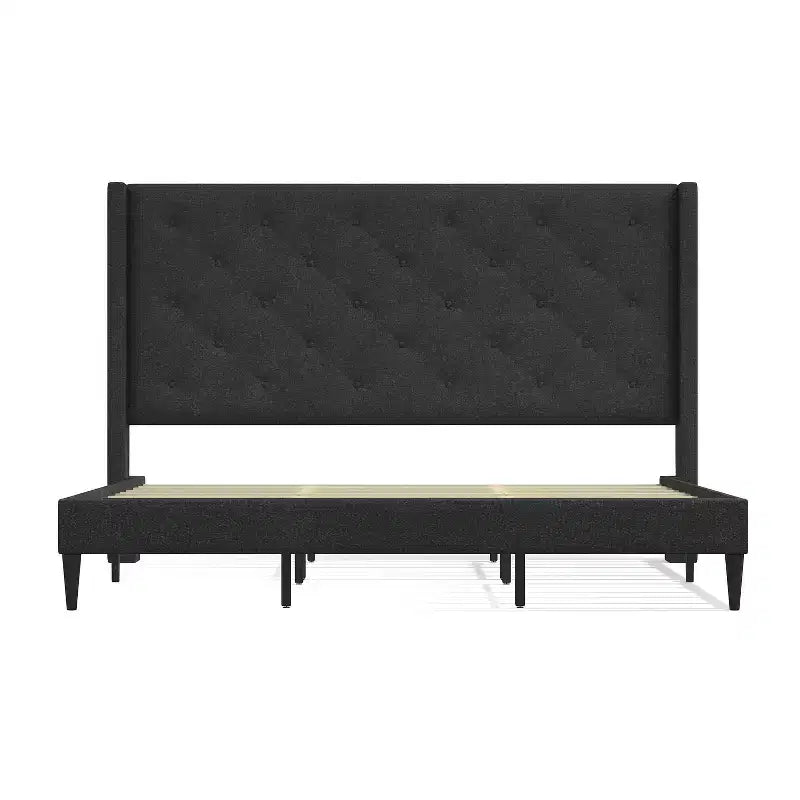 Button-Tufted Wingback Platform Bed Frame No Box Spring Needed Easy Assembly