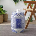 17.8" Chinoiserie Ceramic Drum Garden Stool Accent Table Blue/White