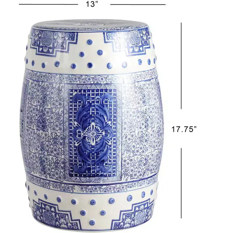 17.8" Chinoiserie Ceramic Drum Garden Stool Accent Table Blue/White