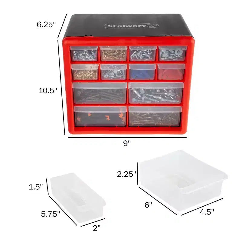 12-Drawer Storage Cabinet Plastic Organizer with 4 Large & 8 Small Compartments Desktop or Wall Mount for Hardware Crafts