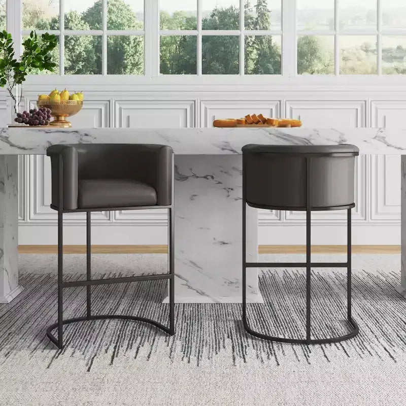 Mid-Century Modern Upholstered Metal Barstool Faux Leather 29.5" Seat
