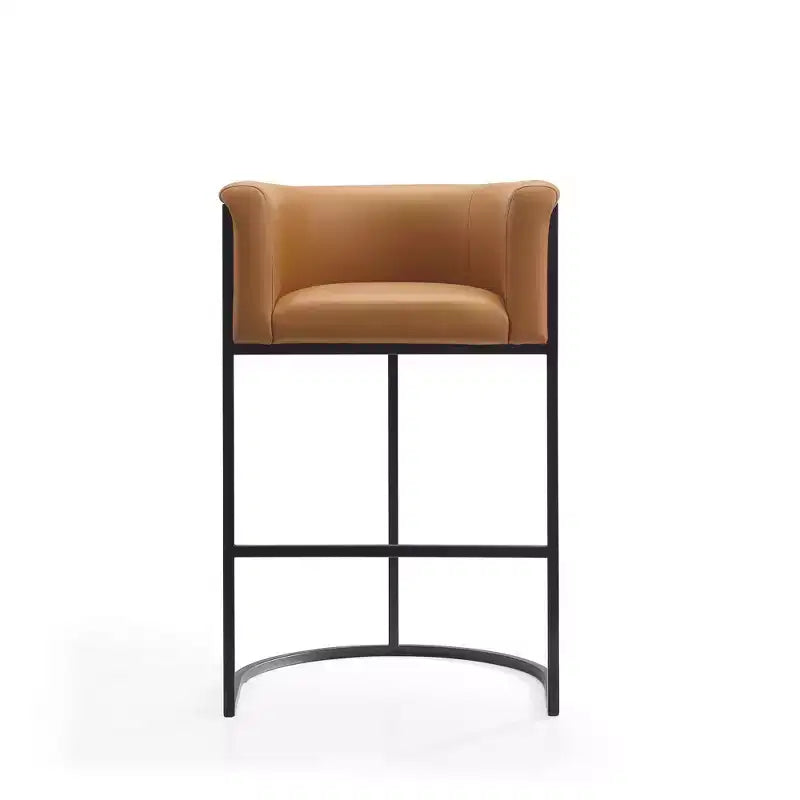 Mid-Century Modern Upholstered Metal Barstool Faux Leather 29.5" Seat