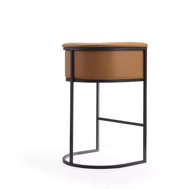 Mid-Century Modern Upholstered Metal Barstool Faux Leather 29.5" Seat