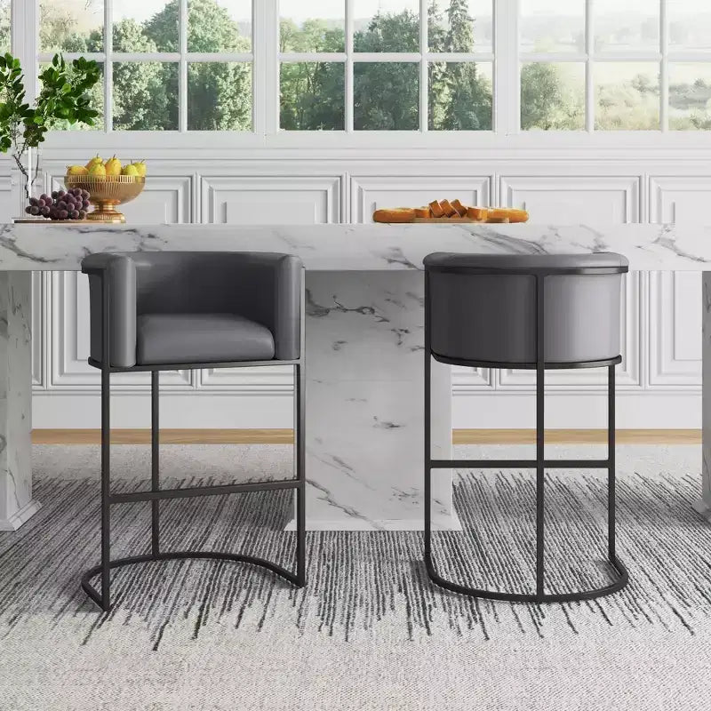 Mid-Century Modern Upholstered Metal Barstool Faux Leather 29.5" Seat