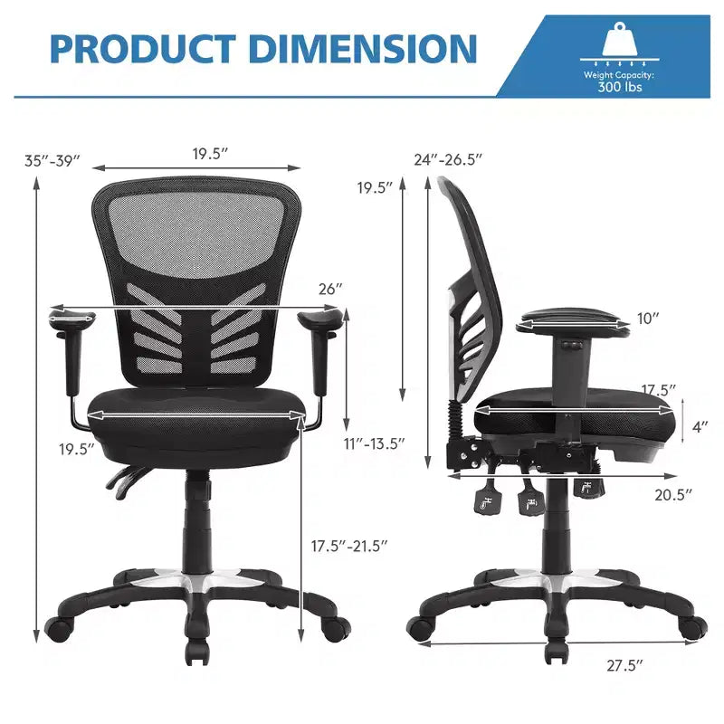 Mesh Office Chair 3-Paddle Computer Desk Chair with Adjustable Seat