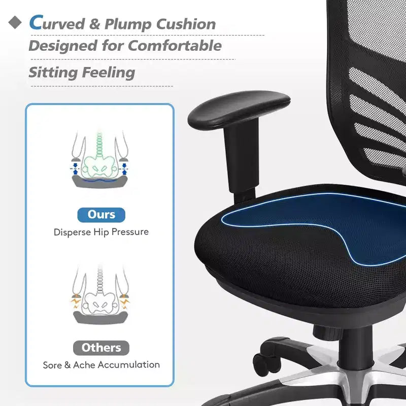 Mesh Office Chair 3-Paddle Computer Desk Chair with Adjustable Seat