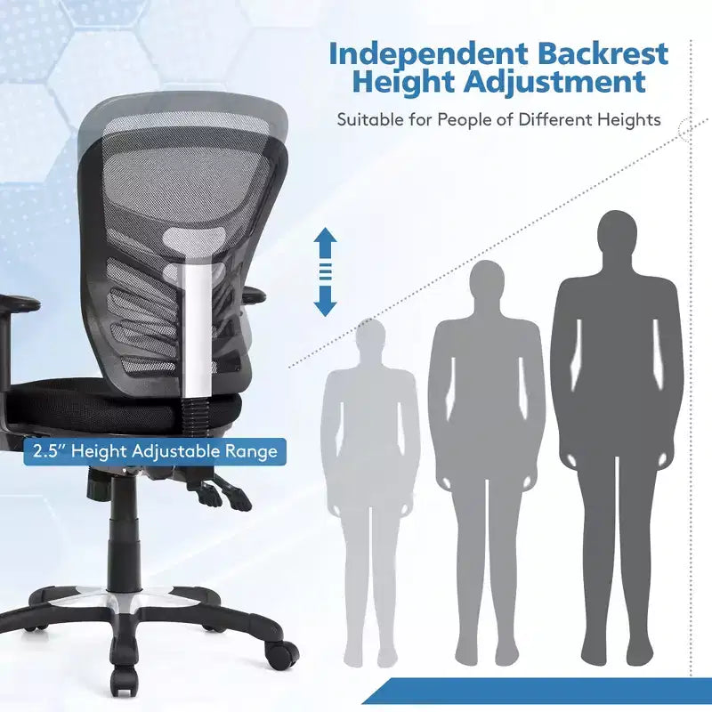 Mesh Office Chair 3-Paddle Computer Desk Chair with Adjustable Seat