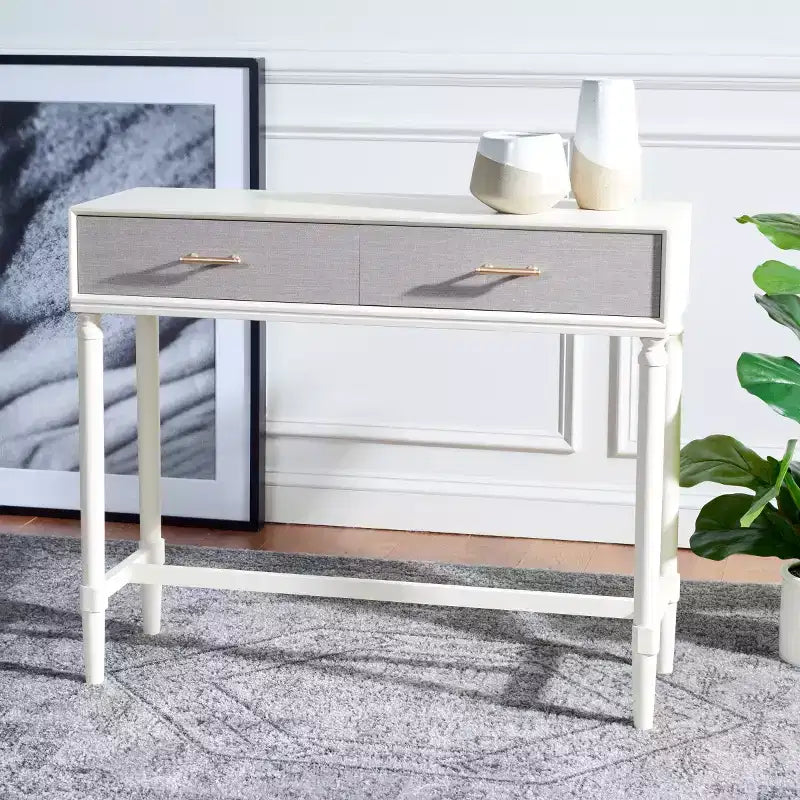 2-Drawer Console Table Pine Frame Transitional Style
