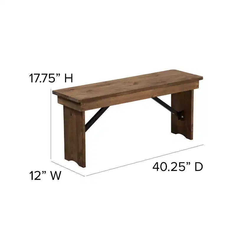 40 x 12 Antique Rustic Solid Pine Folding Farm Bench Portable