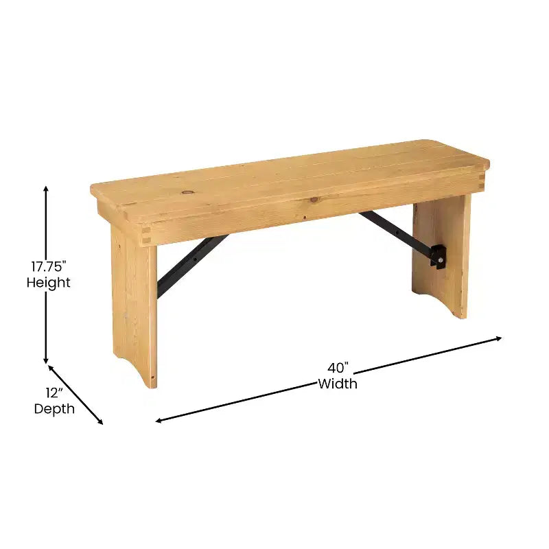 40 x 12 Antique Rustic Solid Pine Folding Farm Bench Portable