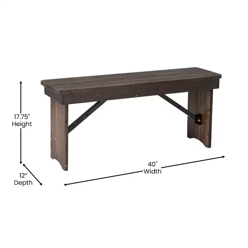 40 x 12 Antique Rustic Solid Pine Folding Farm Bench Portable