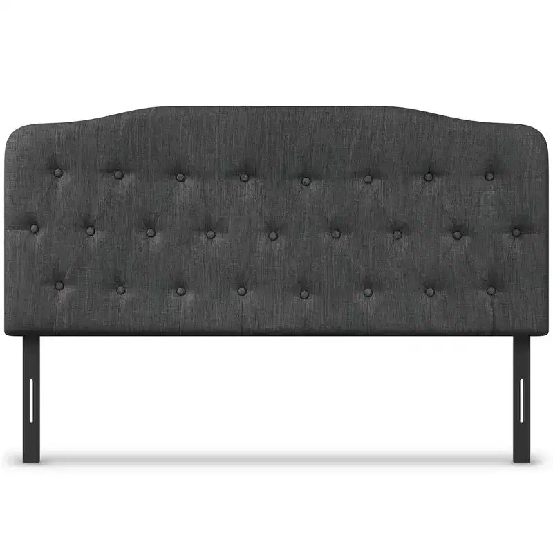 Queen Upholstered Headboard Adjustable Button Tufted Faux Linen Light Grey