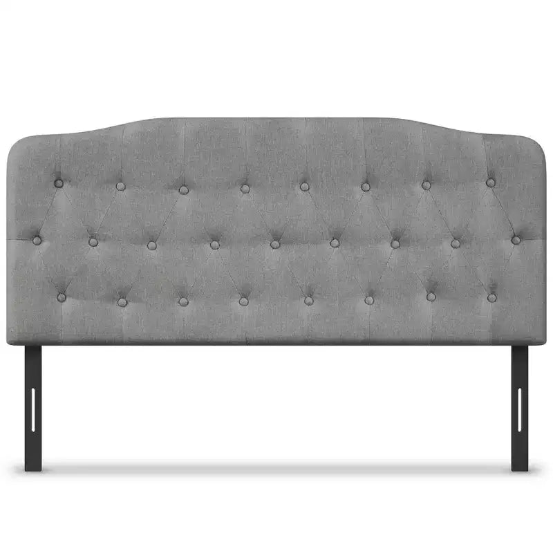 Queen Upholstered Headboard Adjustable Button Tufted Faux Linen Light Grey