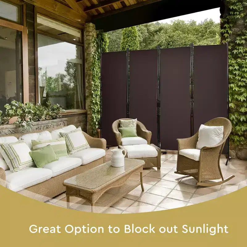 4-Panel 5.6ft Room Divider Folding Fabric Privacy Screen with Steel Frame White/Black/Brown