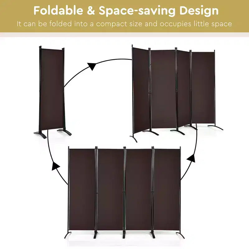 4-Panel 5.6ft Room Divider Folding Fabric Privacy Screen with Steel Frame White/Black/Brown