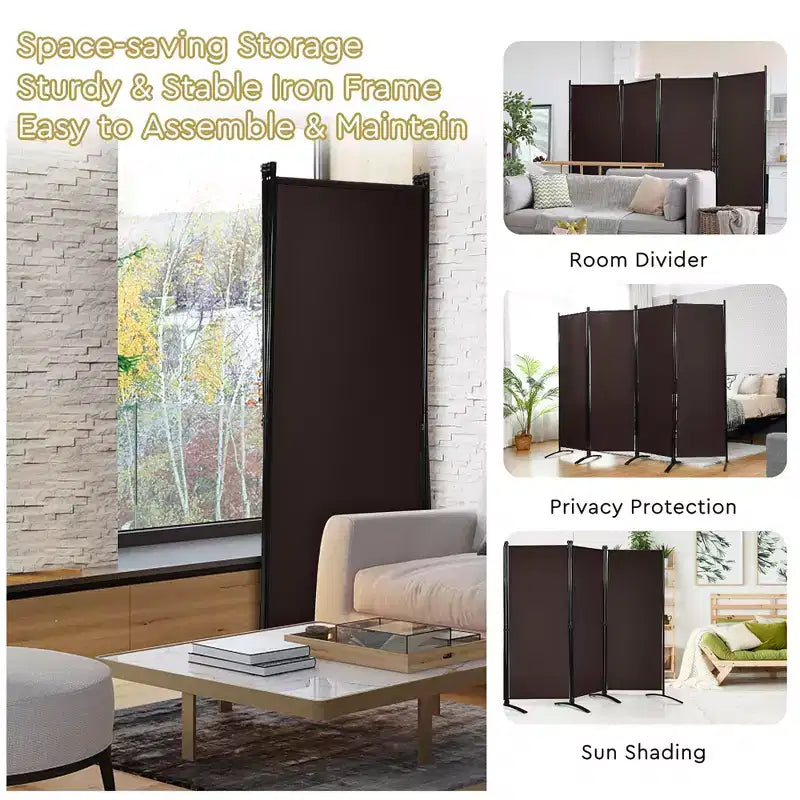 4-Panel 5.6ft Room Divider Folding Fabric Privacy Screen with Steel Frame White/Black/Brown