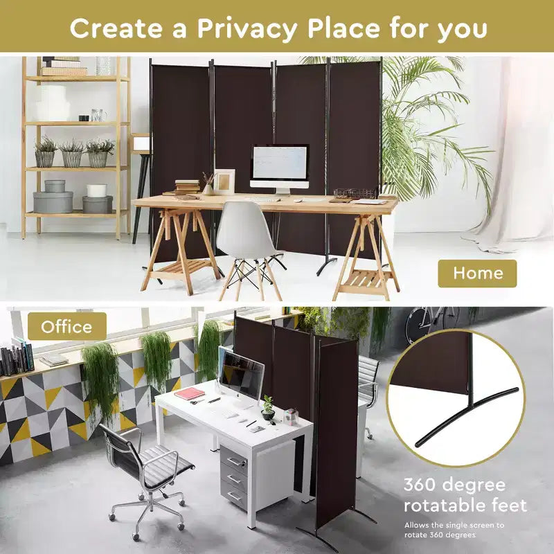 4-Panel 5.6ft Room Divider Folding Fabric Privacy Screen with Steel Frame White/Black/Brown