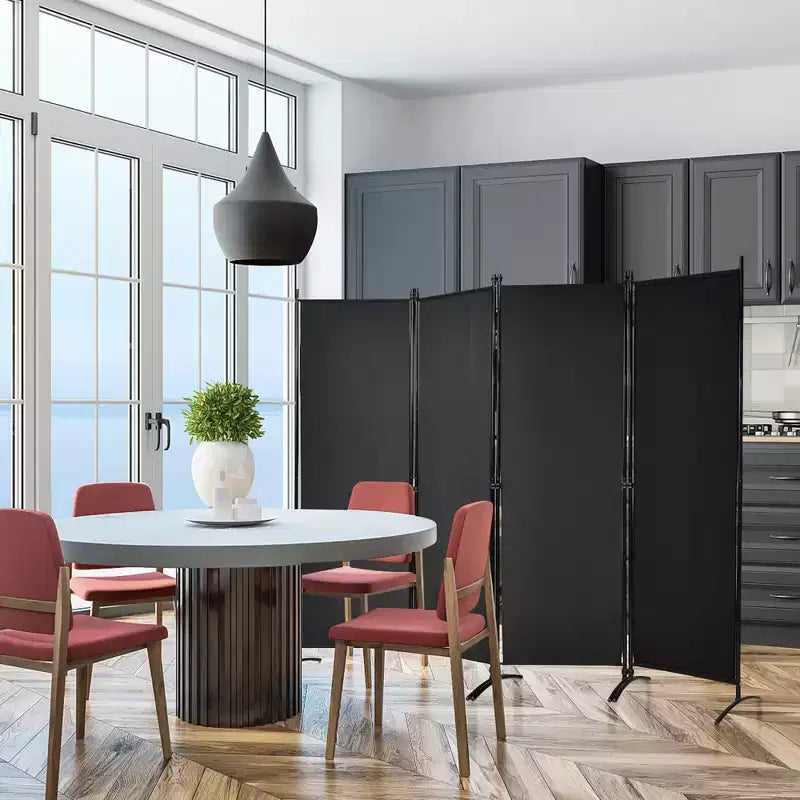 4-Panel 5.6ft Room Divider Folding Fabric Privacy Screen with Steel Frame White/Black/Brown