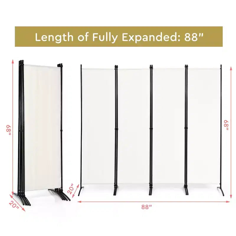 4-Panel 5.6ft Room Divider Folding Fabric Privacy Screen with Steel Frame White/Black/Brown