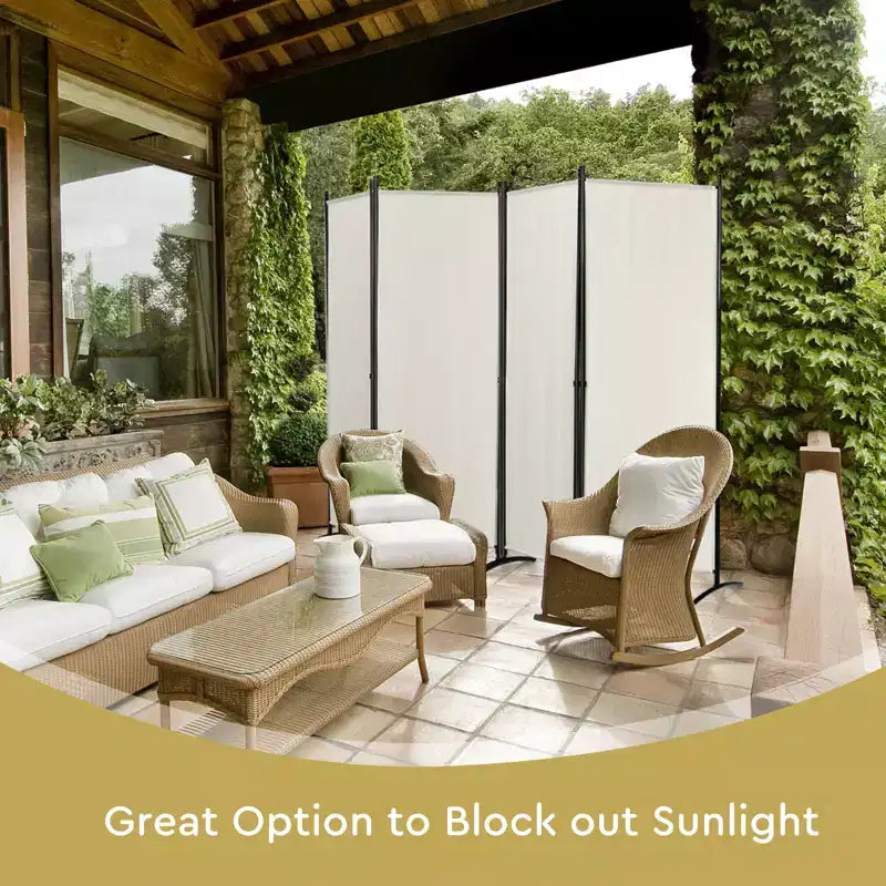 4-Panel 5.6ft Room Divider Folding Fabric Privacy Screen with Steel Frame White/Black/Brown