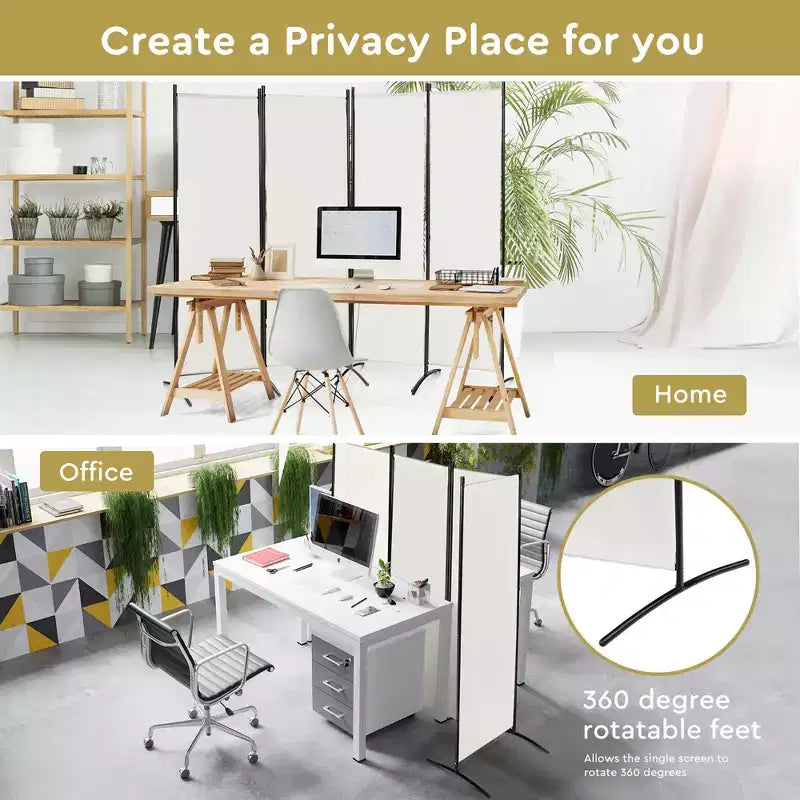 4-Panel 5.6ft Room Divider Folding Fabric Privacy Screen with Steel Frame White/Black/Brown