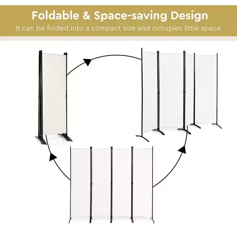 4-Panel 5.6ft Room Divider Folding Fabric Privacy Screen with Steel Frame White/Black/Brown