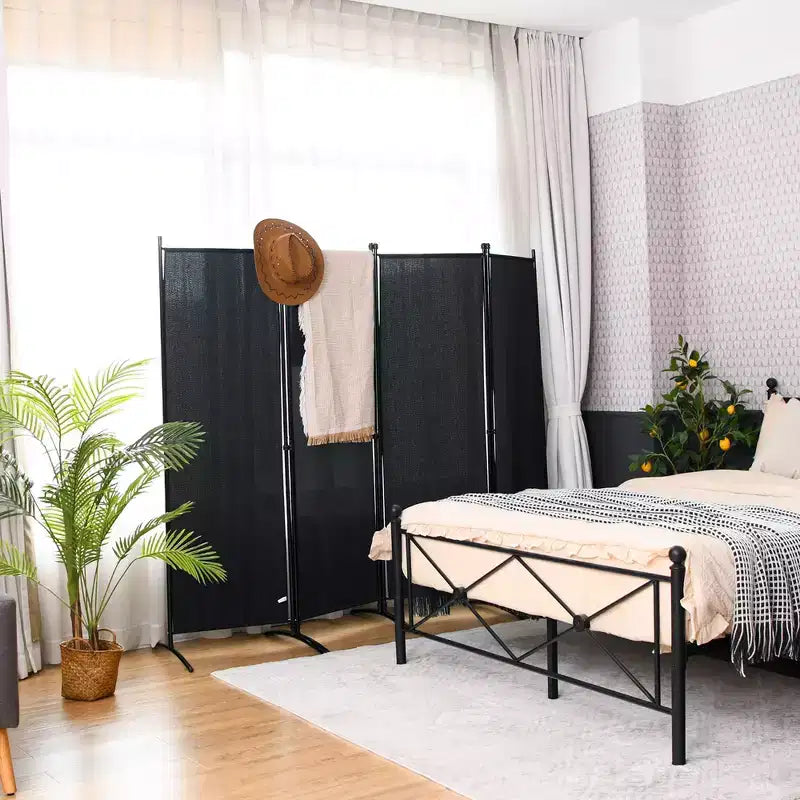 4-Panel 5.6ft Room Divider Folding Fabric Privacy Screen with Steel Frame White/Black/Brown