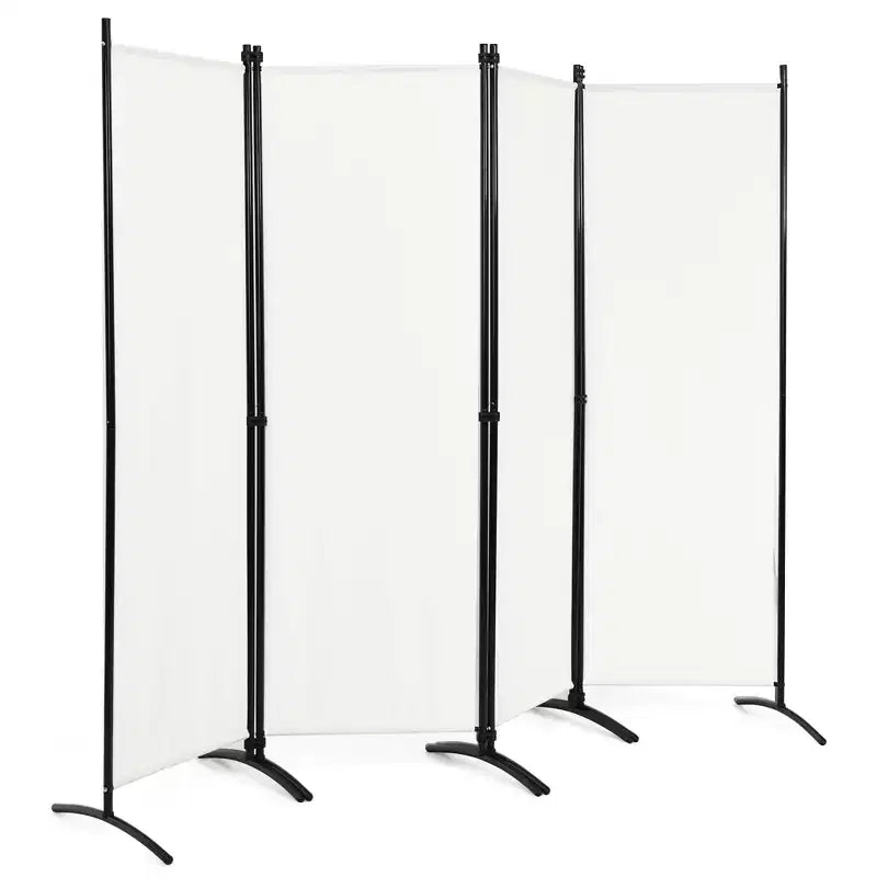 4-Panel 5.6ft Room Divider Folding Fabric Privacy Screen with Steel Frame White/Black/Brown