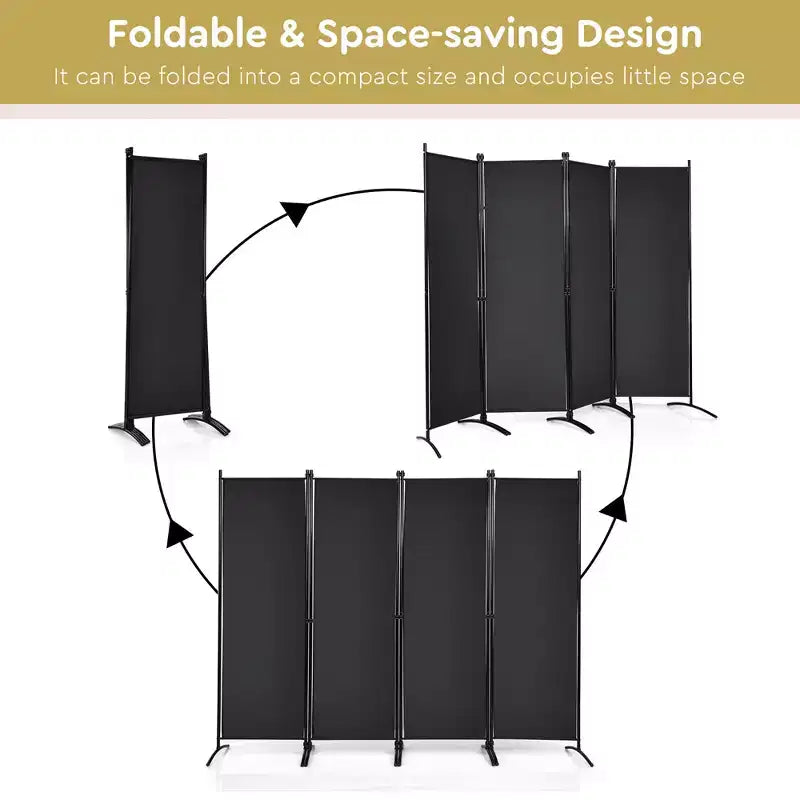 4-Panel 5.6ft Room Divider Folding Fabric Privacy Screen with Steel Frame White/Black/Brown