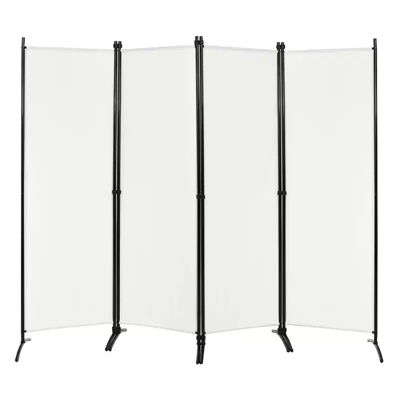 4-Panel 5.6ft Room Divider Folding Fabric Privacy Screen with Steel Frame White/Black/Brown