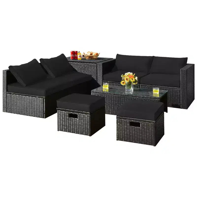 Costway Ensemble de Meubles de Jardin en Rotin 8 Pièces Table de Rangement Housse d'Ottoman