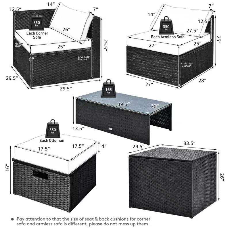 Costway Ensemble de Meubles de Jardin en Rotin 8 Pièces Table de Rangement Housse d'Ottoman