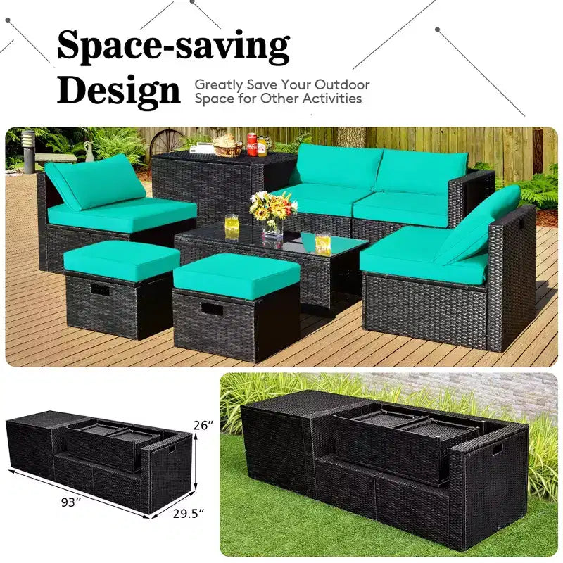 Costway Ensemble de Meubles de Jardin en Rotin 8 Pièces Table de Rangement Housse d'Ottoman